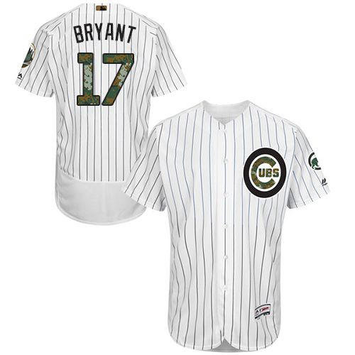 Cubs #17 Kris Bryant White(Blue Strip) Flexbase Authentic Collection Memorial Day Stitched MLB Jersey